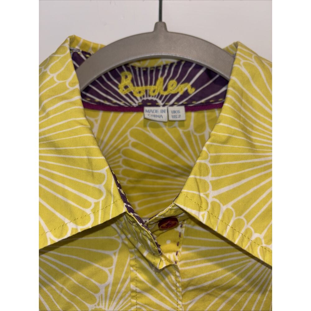 Boden Women's Shirt 2 Button Down Bright Yellow White Floral Dress Long Sleeve